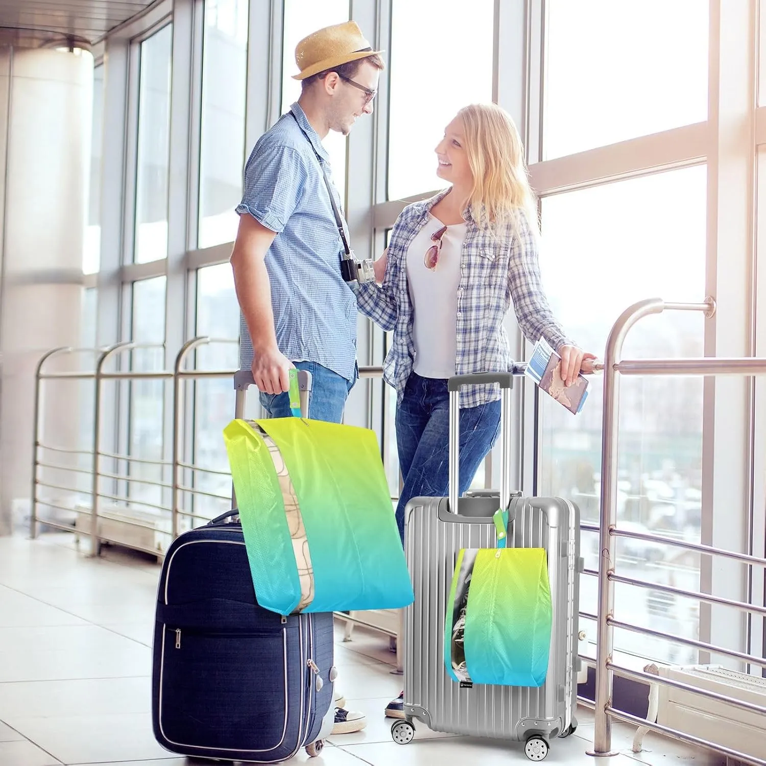 Blue Yellow Gradient Compression Packing Cubes for Travel Packing Organizers Large Luggage Organizers Bags for Women Travel Accessories