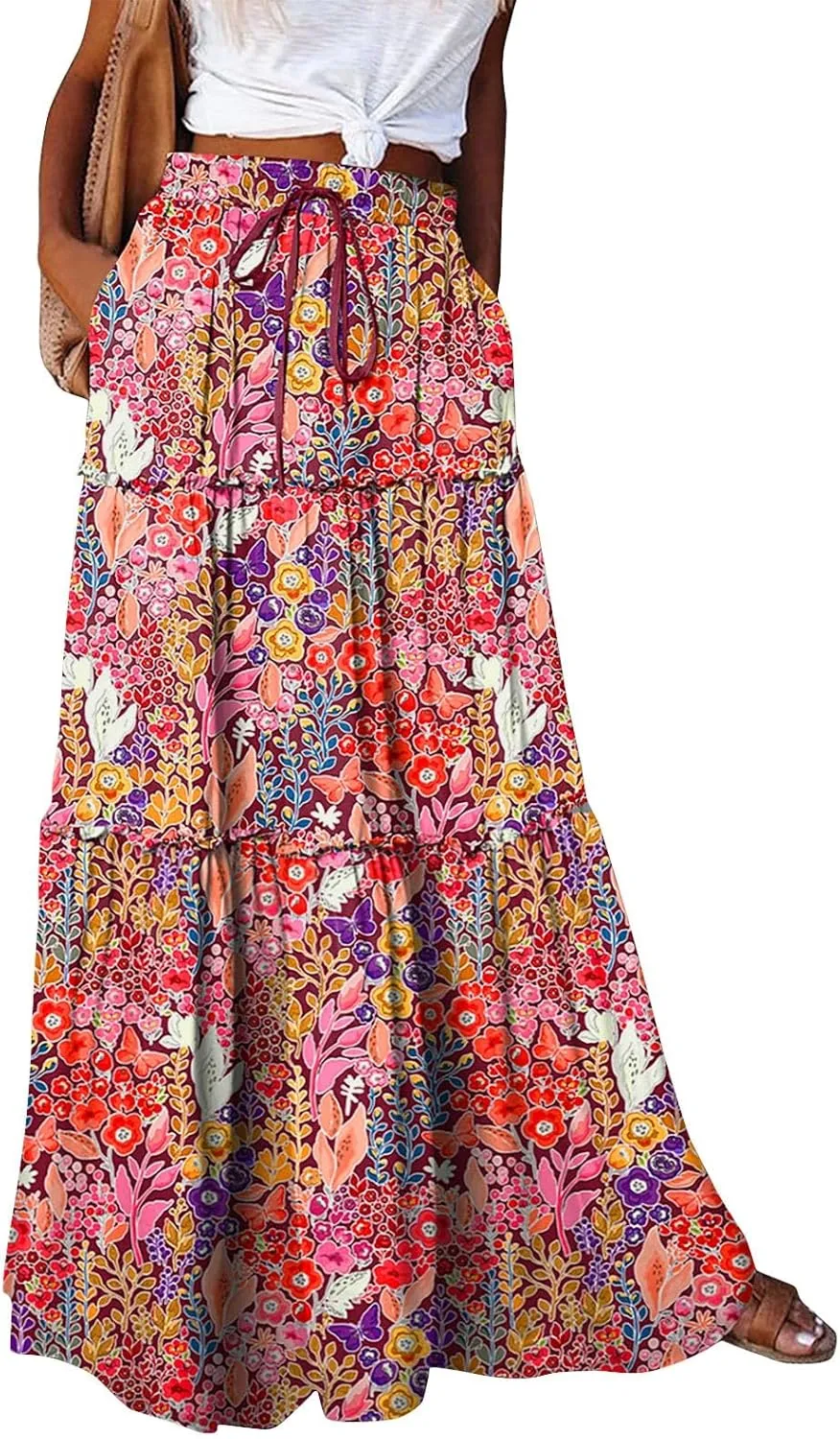 Boho Flowy Skirts for Women Maxi Floral High Waisted Tiered Long Skirts Ladies Casual Bohemian Summer Clothes 2025