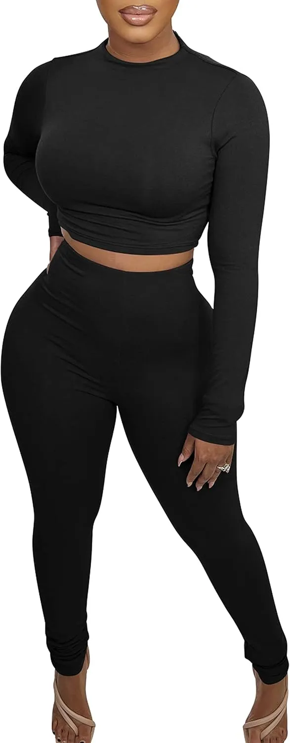 BORIFLORS Women's 2 Piece Outfits Sexy Crop Top Jogger Track Suits Workout Leggings Pants Sets