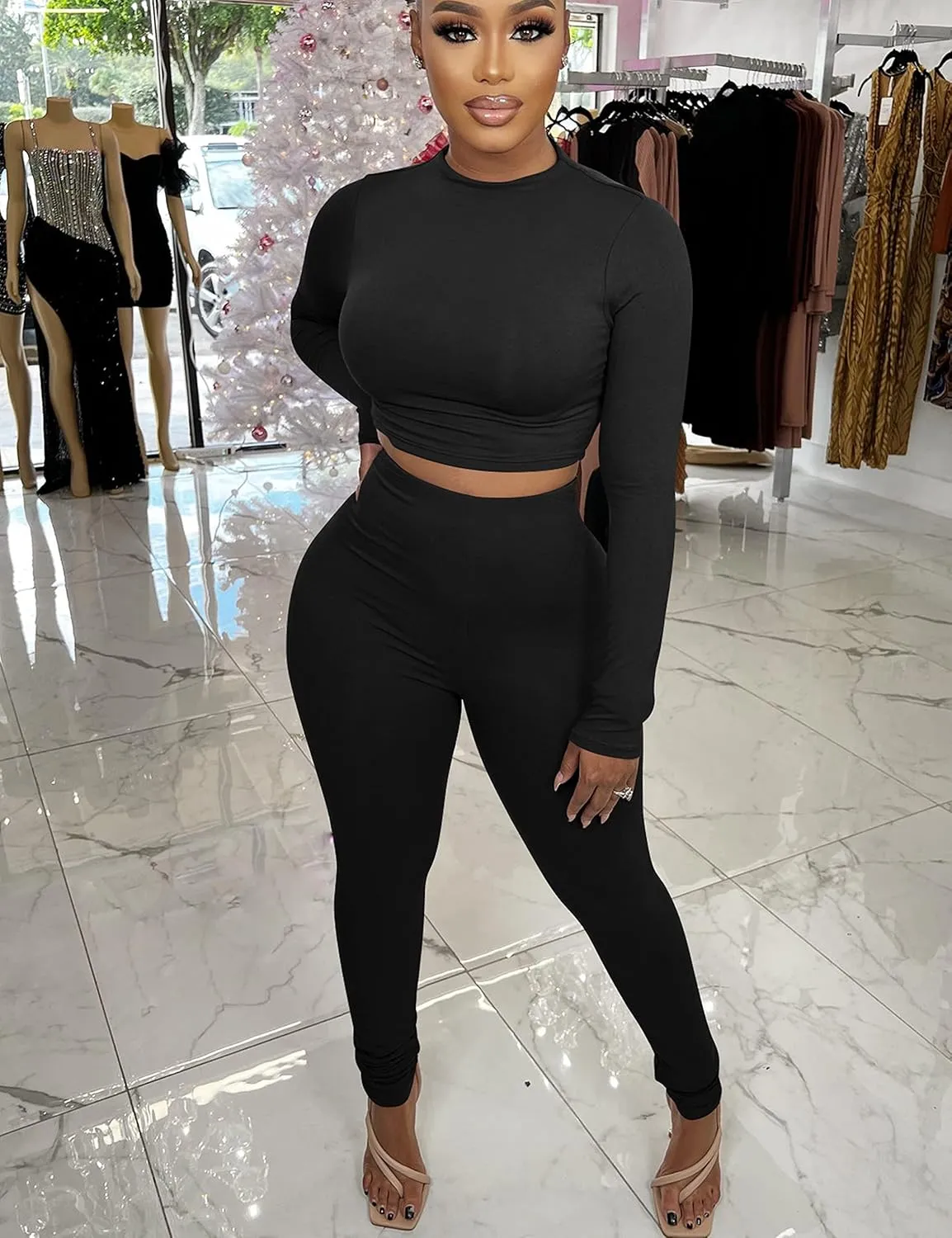 BORIFLORS Women's 2 Piece Outfits Sexy Crop Top Jogger Track Suits Workout Leggings Pants Sets