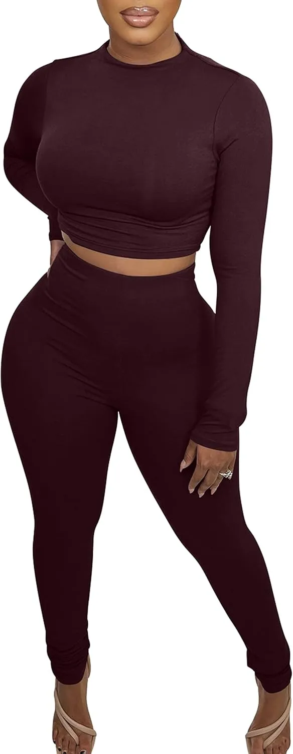 BORIFLORS Women's 2 Piece Outfits Sexy Crop Top Jogger Track Suits Workout Leggings Pants Sets