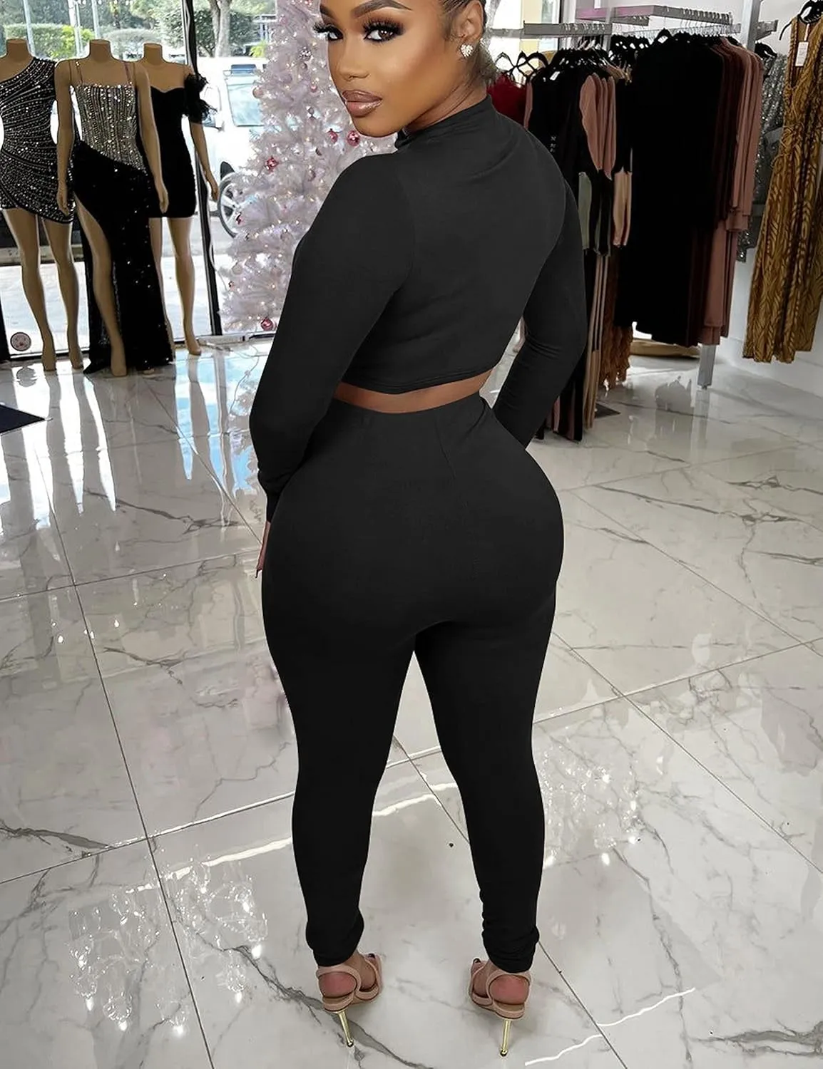 BORIFLORS Women's 2 Piece Outfits Sexy Crop Top Jogger Track Suits Workout Leggings Pants Sets