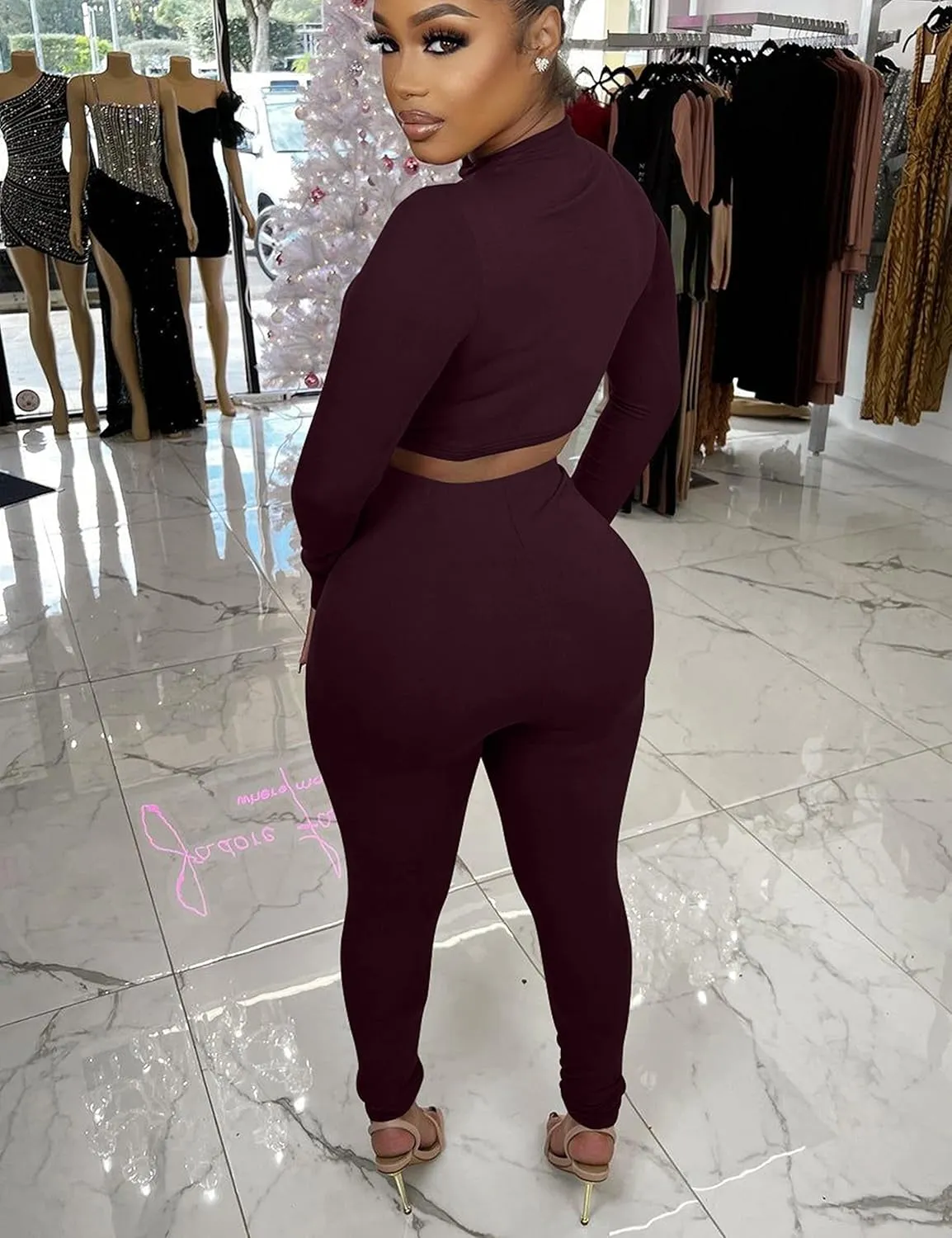 BORIFLORS Women's 2 Piece Outfits Sexy Crop Top Jogger Track Suits Workout Leggings Pants Sets