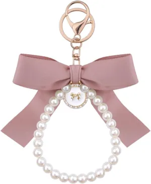 Bow Keychain Pearl Wristlet Keychain Coquette Keychain Accessories for Purse Pear Chain Bow Keychain for Car Keys