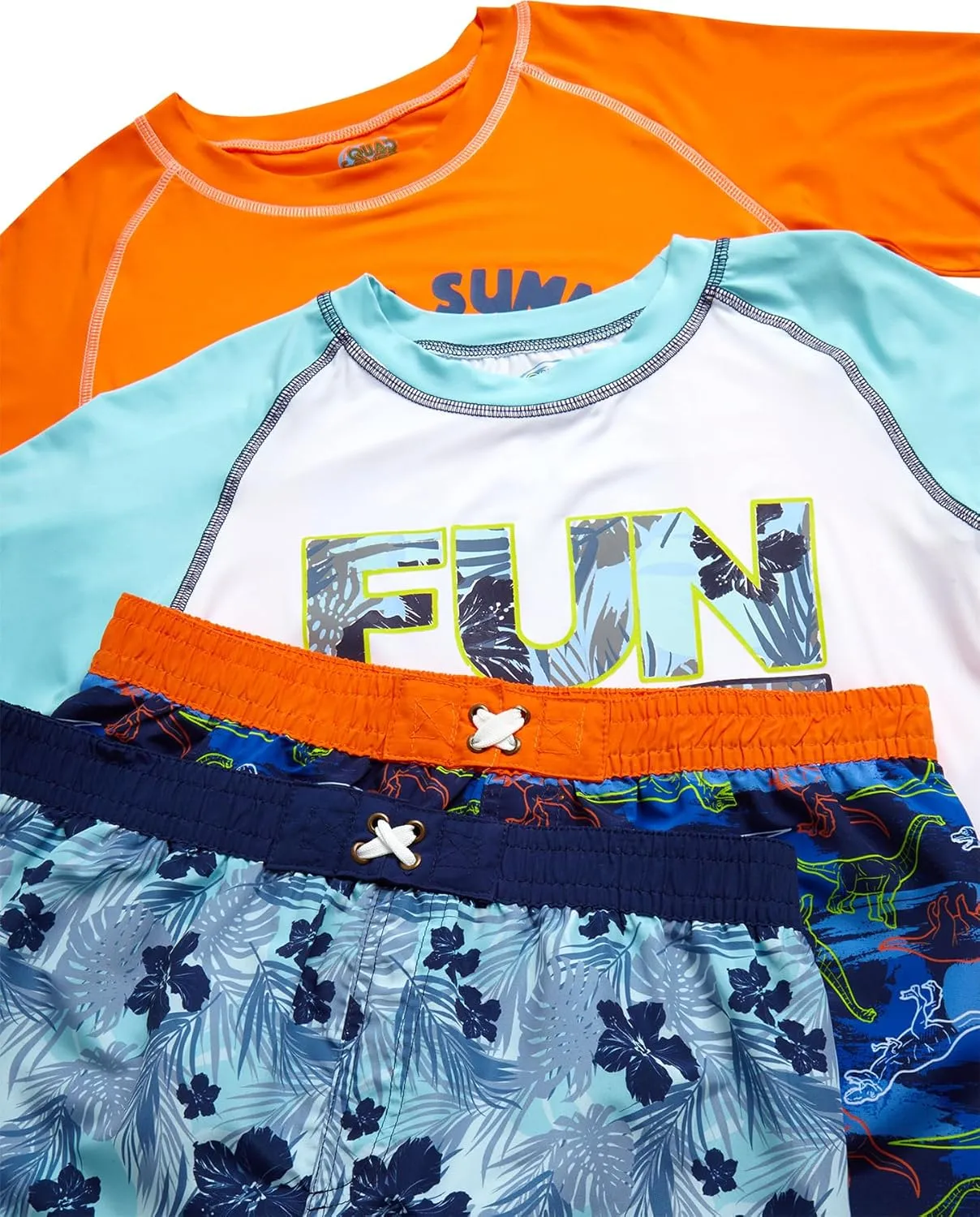 Boys Rash Guard Swimsuit Set  4-Piece Kids Short Sleeve Bathing Suit Swimwear Sets (Sizes: 5-12)