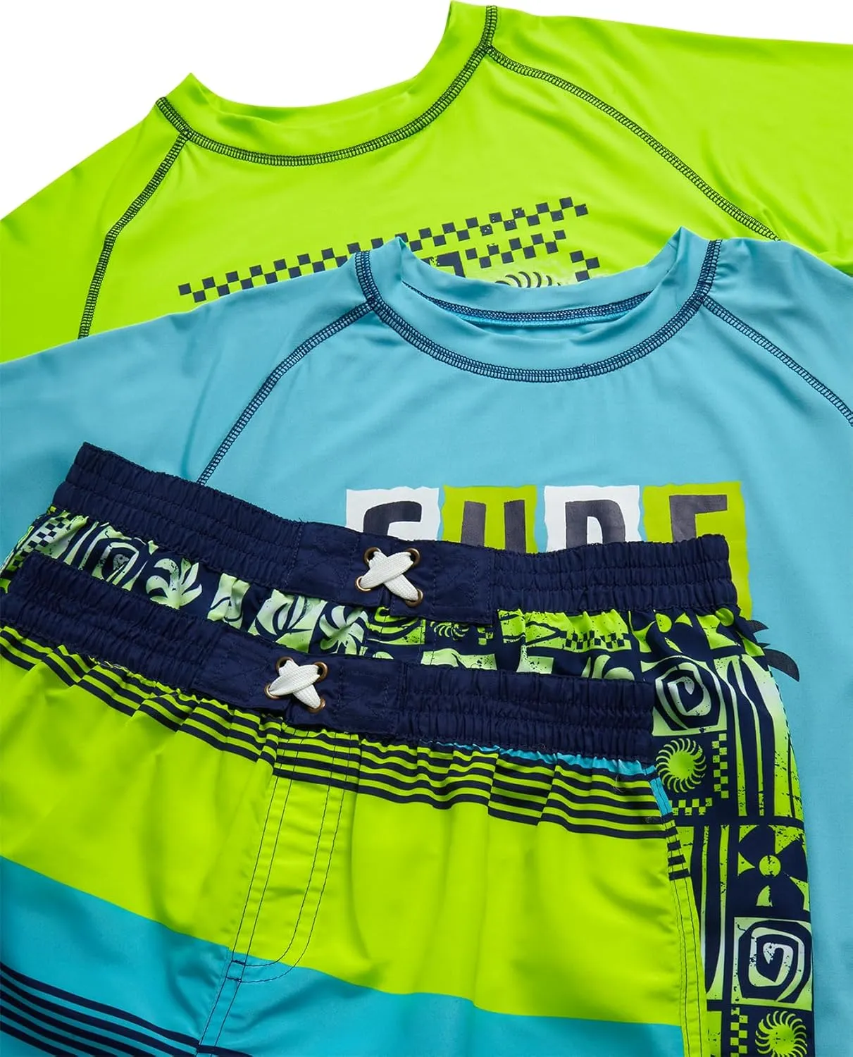 Boys Rash Guard Swimsuit Set  4-Piece Kids Short Sleeve Bathing Suit Swimwear Sets (Sizes: 5-12)