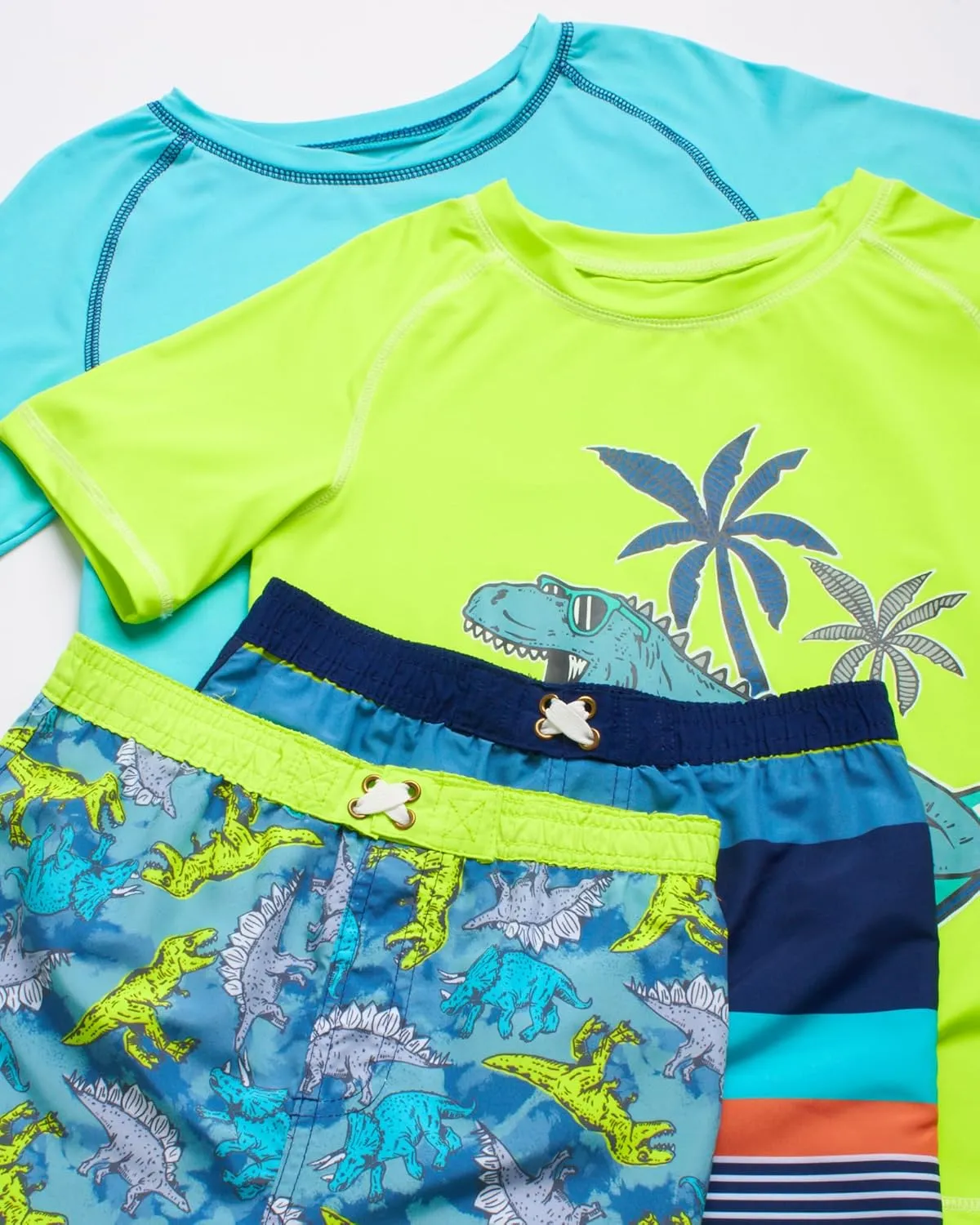 Boys Rash Guard Swimsuit Set  4-Piece Kids Short Sleeve Bathing Suit Swimwear Sets (Sizes: 5-12)