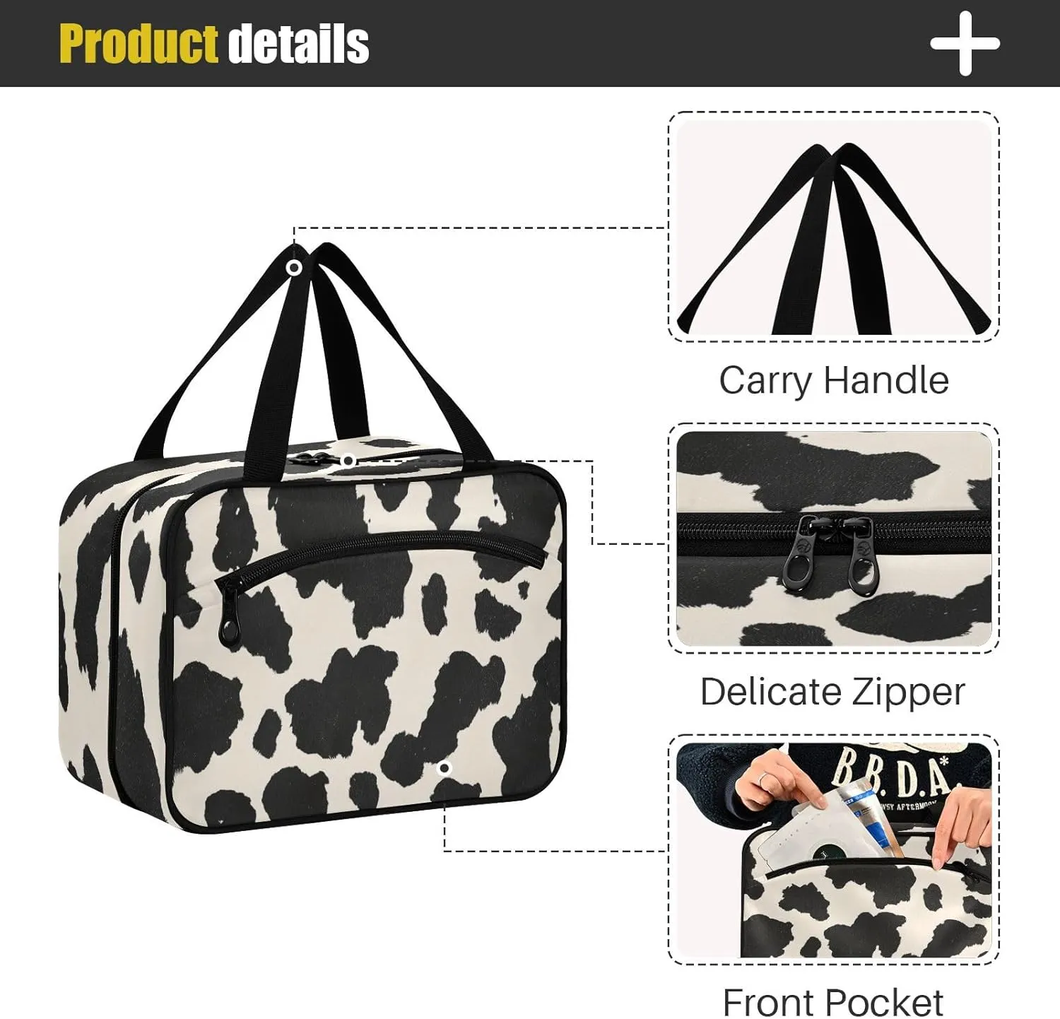 Burbuja Cow Skin Travel Toiletry Bag for Women, Hanging Waterproof Toiletry Bag Cosmetic Organizer for Toiletries Accessories, M