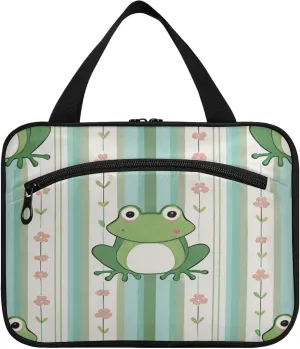 Burbuja Frog Stripes Travel Toiletry Bag for Women, Hanging Waterproof Toiletry Bag Cosmetic Organizer for Toiletries Accessories, M