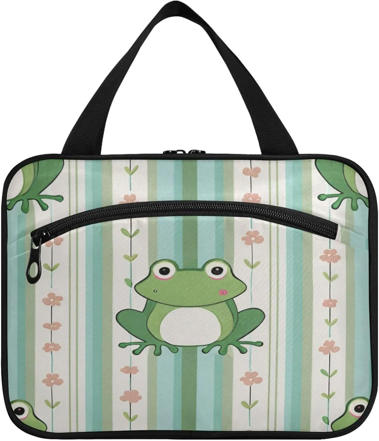 Burbuja Frog Stripes Travel Toiletry Bag for Women, Hanging Waterproof Toiletry Bag Cosmetic Organizer for Toiletries Accessories, M