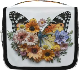 Butterfly Flowers Hanging Travel Toiletry Bag Cosmetic Bag Portable Wash Bag with Hook for Bathroom Accessories Toiletries Cosmetics