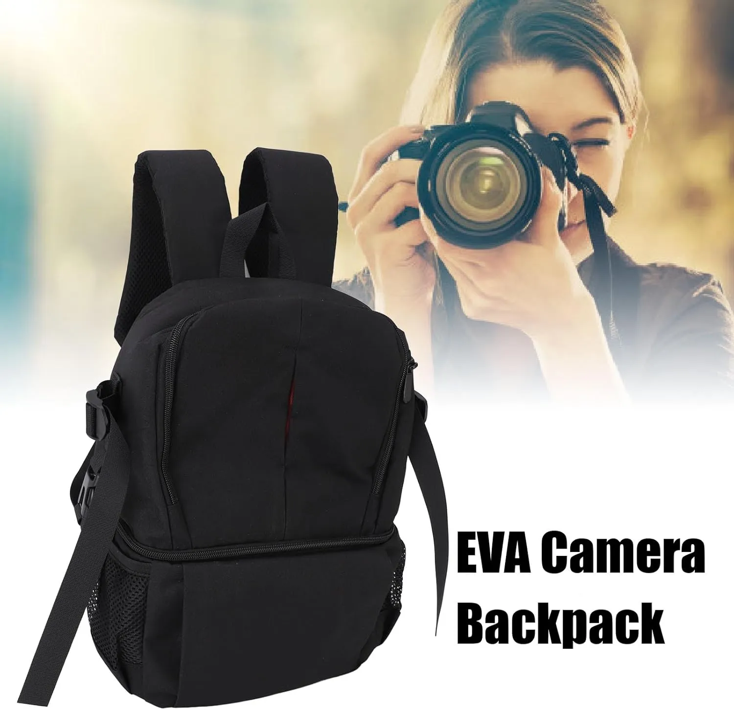 Camera Backpack, Camera Bag, DSLR SLR Mirrorless Photography Camera Case, EVA Double Shoulders Bag, for Photographers Men Women (Black)