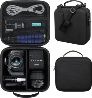 Camera Case for Canon EOS Rebel T7/ R100/ R50V/ R50/ R5/ R6 Mark II/ R7/ R8/ 90D/ 5D Mark IV DSLR Camera, Protective Hard Travel Camera Bag Fits Lens, Tripod, Batteries, Black Shoulder Strap