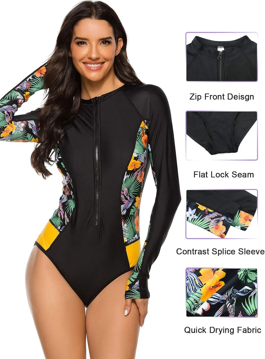 Century Star Long Sleeve Swimsuits for Women Rash Guard 2024 Surfing Modest One Piece Full Coverage High Neck Bathing Suit