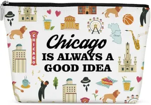 Chicago Gifts Makeup Bag, Chicago Souvenir Chicago Lovers Gift Funny Chicago Travel Vacation Cosmetic Bag for Women Friend Sister Mom Girls trip Birthday Christmas Bachelorette Party Friendship Gifts