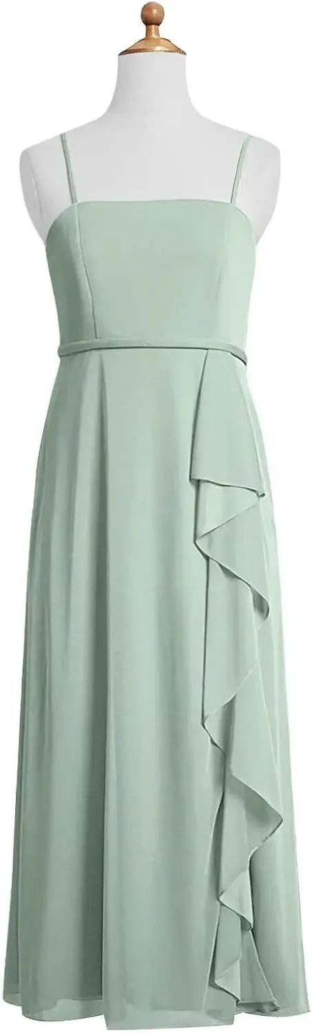 Chiffon Juniors Bridesmaid Dresses with Slits Spaghetti Straps Flower Girl Dresses Wedding Party Dress UJR002