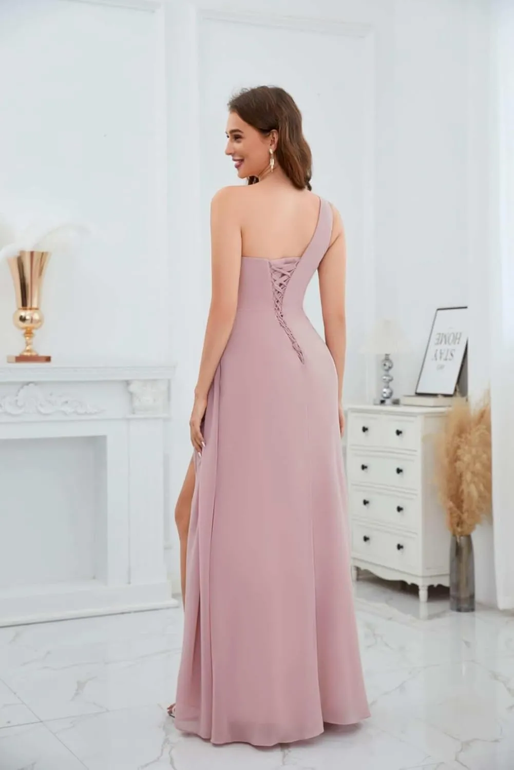 Chiffon One Shoulder Bridesmaid Dresses for Women Long Ruched A Line Formal Evening Dress Wedding Party Dresses