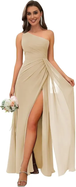 Chiffon One Shoulder Bridesmaid Dresses for Women Long Ruched A Line Formal Evening Dress Wedding Party Dresses
