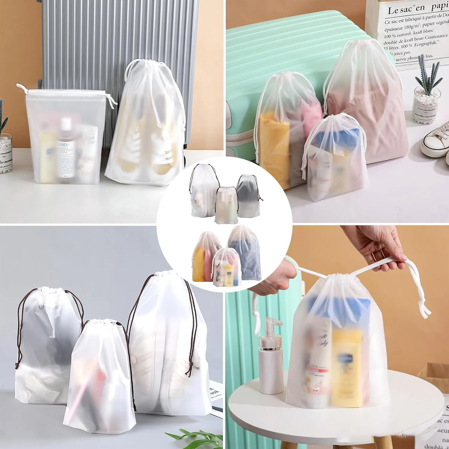 Clear PEVA Drawstring Bags - 10"x14" / 25x35cm (25 Pcs) - Waterproof Travel & Storage Pouches for Clothes, Shoes, Toiletries