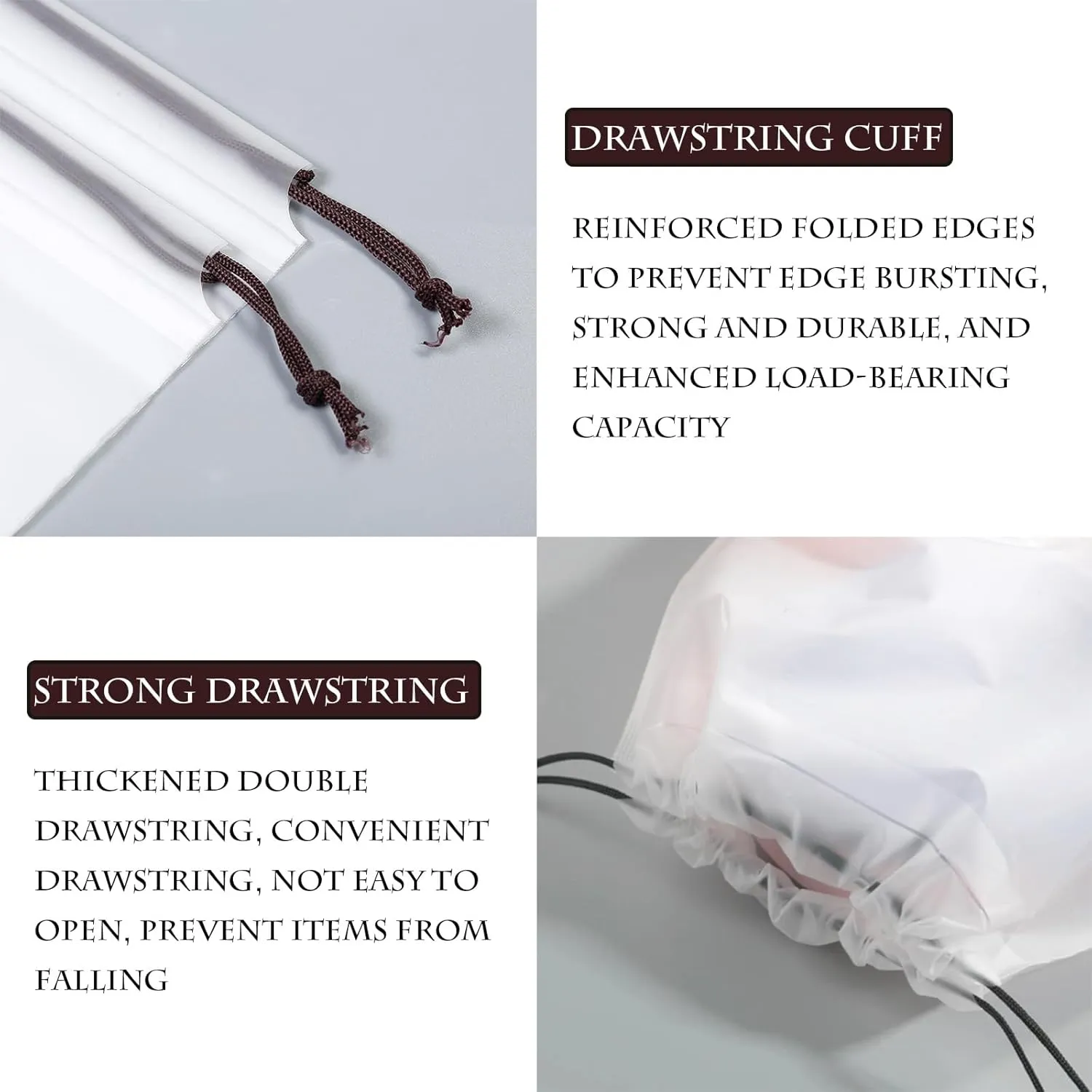 Clear PEVA Drawstring Bags - 10"x14" / 25x35cm (25 Pcs) - Waterproof Travel & Storage Pouches for Clothes, Shoes, Toiletries
