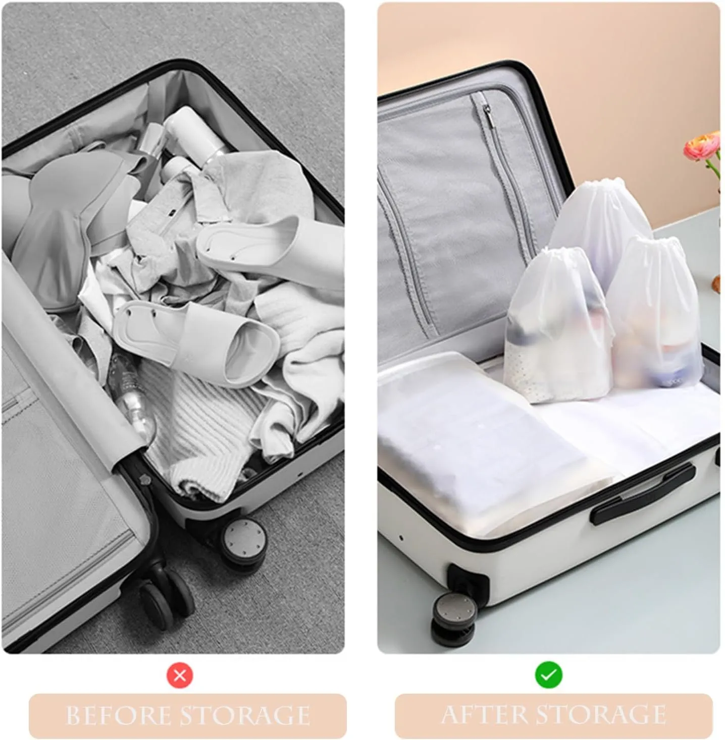 Clear PEVA Drawstring Bags - 10"x14" / 25x35cm (25 Pcs) - Waterproof Travel & Storage Pouches for Clothes, Shoes, Toiletries
