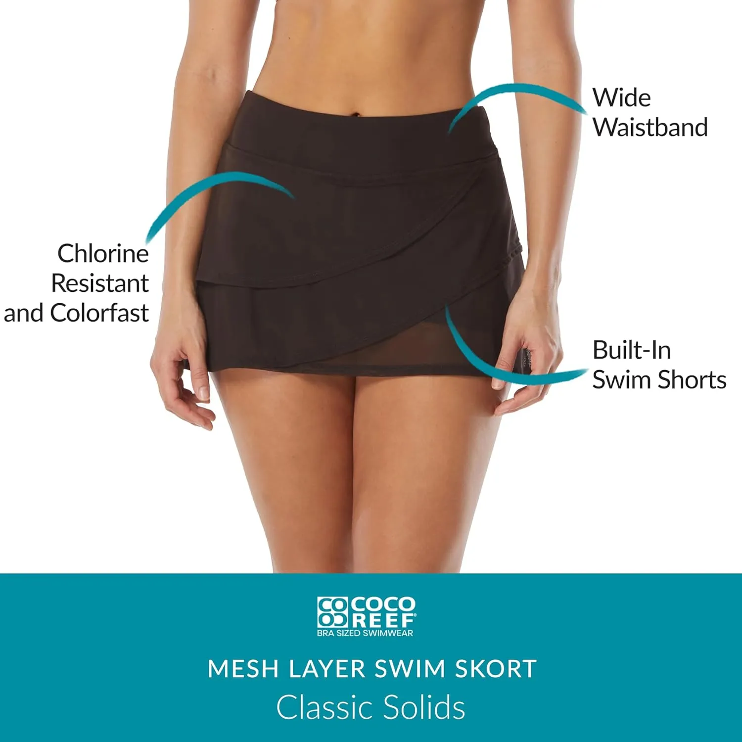 COCO REEF Mesh Layer Swim Skort  Tummy Control High Waisted Swimsuit Skirt