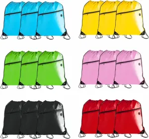 CODOBON Lightweight Drawstring Backpack with 2 Compartments Holds 14" Laptop & Shoes | Foldable to Phone Size, Zip Pocket with Cable Port | Economical for Gym, Travel, parties (Multi -6-colors 18pcs)