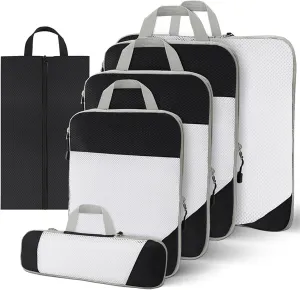 Compression Packing Cubes, 6 Set Luggage Packing Organizers, Lightweight Travel Accessories Essentials Travel Bags for Women/Men (Black)
