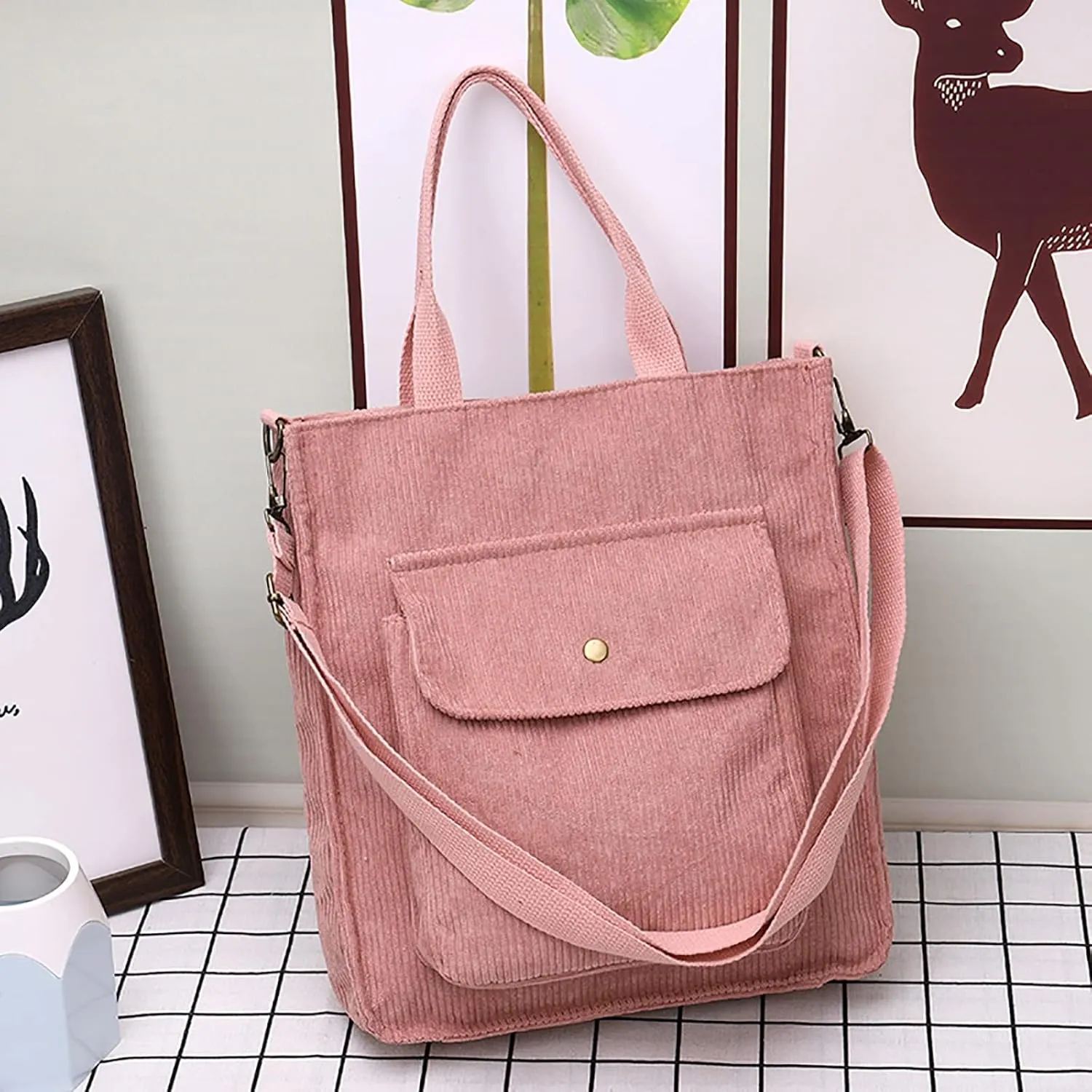 Corduroy Tote Bag Women Shoulder Bags Casual Top Handle Bag Ladies Handbags Canvas Beach Tote