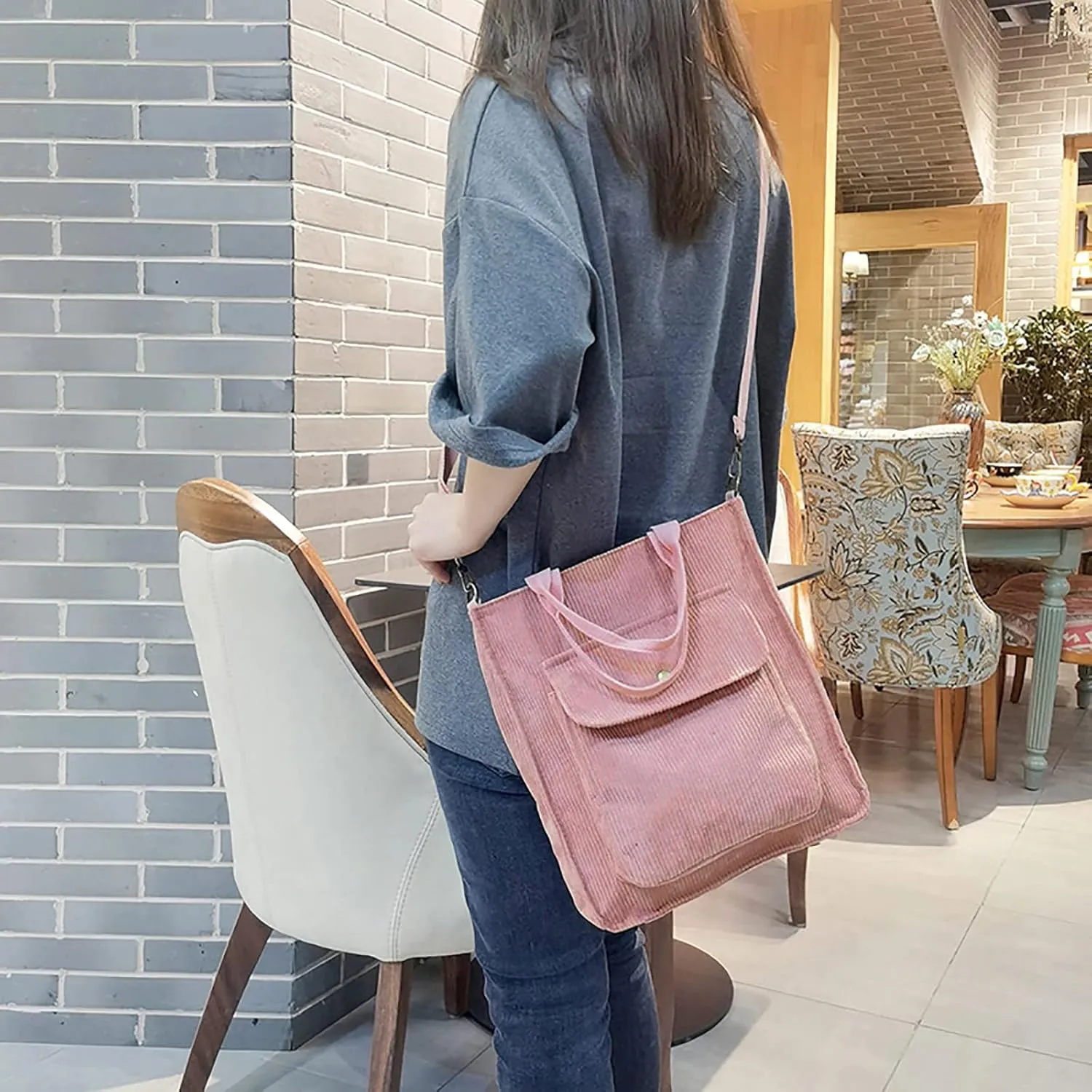 Corduroy Tote Bag Women Shoulder Bags Casual Top Handle Bag Ladies Handbags Canvas Beach Tote