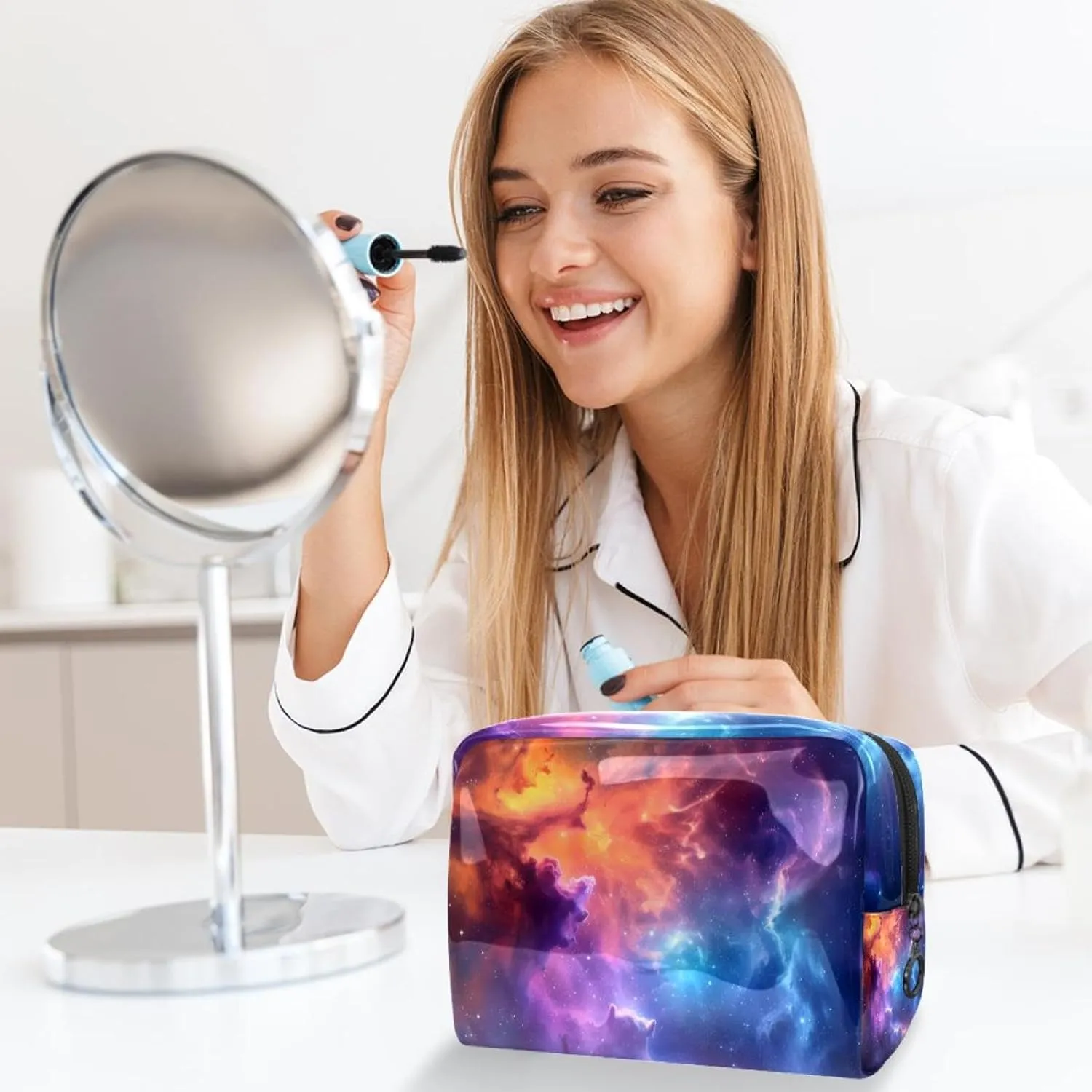 Cosmic Nebula Cosmetic Bags, Portable Travel Makeup Bags with Zipper, PVC Cosmetic Pouch Small Toiletry Bag Organizer Bags