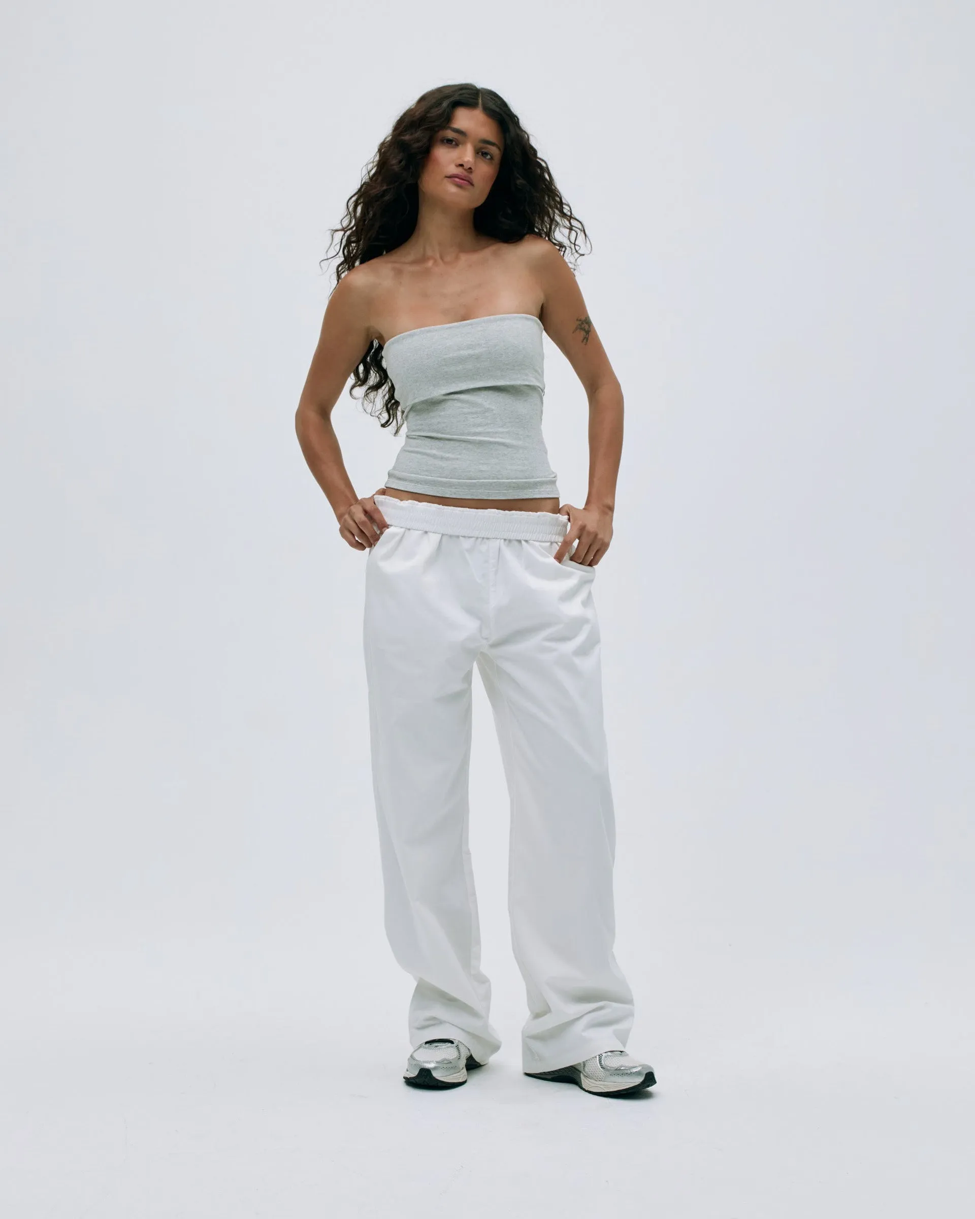 Cotton Fold Over Bandeau - Light Grey Melange
