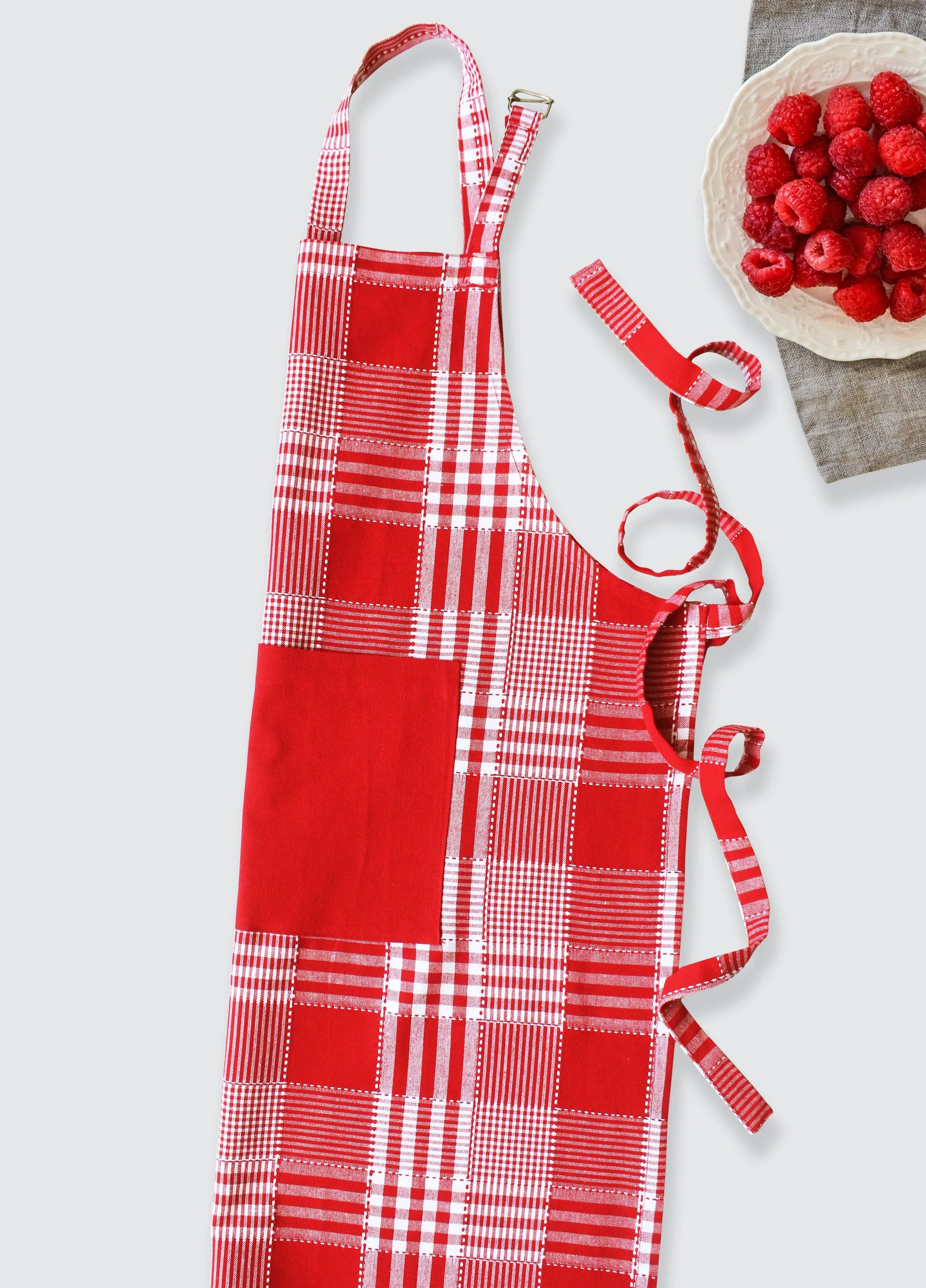 Cotton Track Dobby Red With Solid Pocket Free Size Apron Pack Of 1