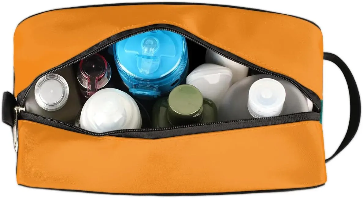 Custom Cheer Toiletry Bag, Personalized Name Makeup Bag Waterproof Toiletries Bag Travel Accessories Shaving Makeup Pouch, Orange Green