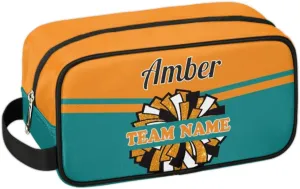Custom Cheer Toiletry Bag, Personalized Name Makeup Bag Waterproof Toiletries Bag Travel Accessories Shaving Makeup Pouch, Orange Green