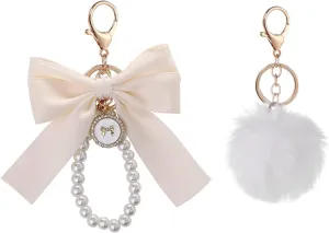 Cute Bow Keychain for Purse, 2 Pcs Bag Charms for Handbags, Purse Accessories Charms Gifts for Girls Women