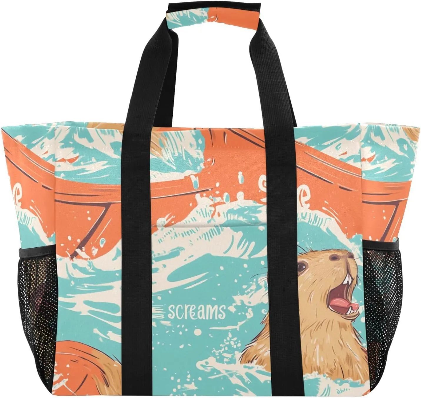 Cute Cartoon Capybara Large Beach Bags for Women & Men,Waterproof Sandproof Beach Tote Swim Pool Bag for Pool Gym Grocery Travel