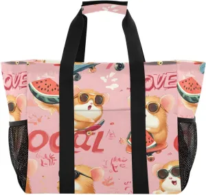 Cute Cartoon Hamster Large Beach Bags for Women & Men,Waterproof Sandproof Beach Tote Swim Pool Bag for Pool Gym Grocery Travel
