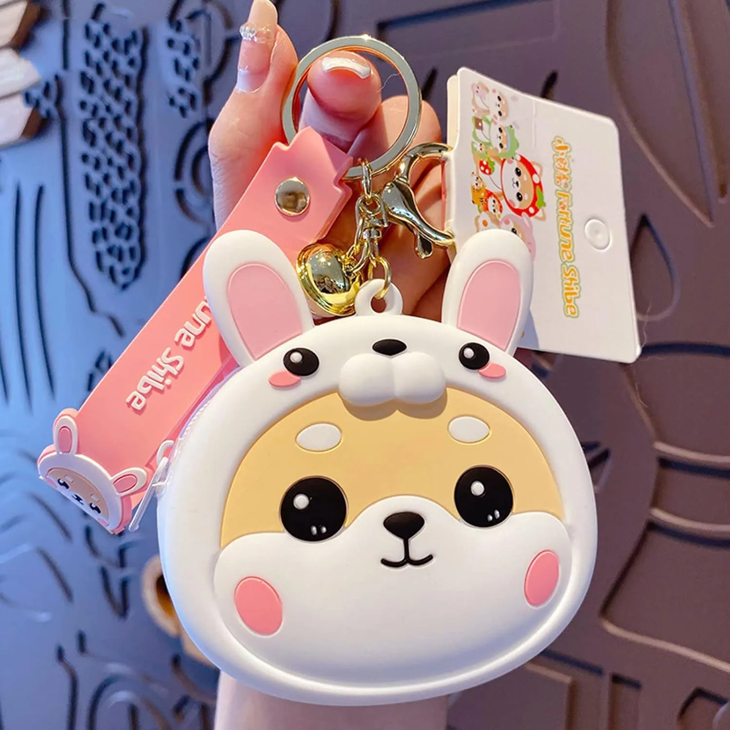 Cute Coin Purse Wristlet Keychain, Silicone Shiba Inu Wallet Key Handbag Accessories Keyring for Kids Girls Women