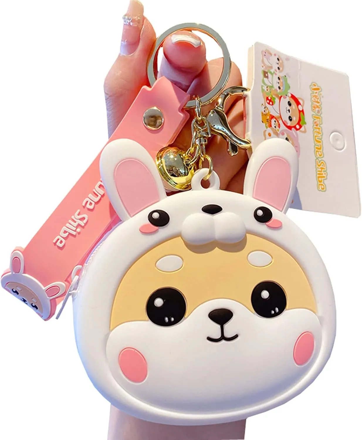Cute Coin Purse Wristlet Keychain, Silicone Shiba Inu Wallet Key Handbag Accessories Keyring for Kids Girls Women