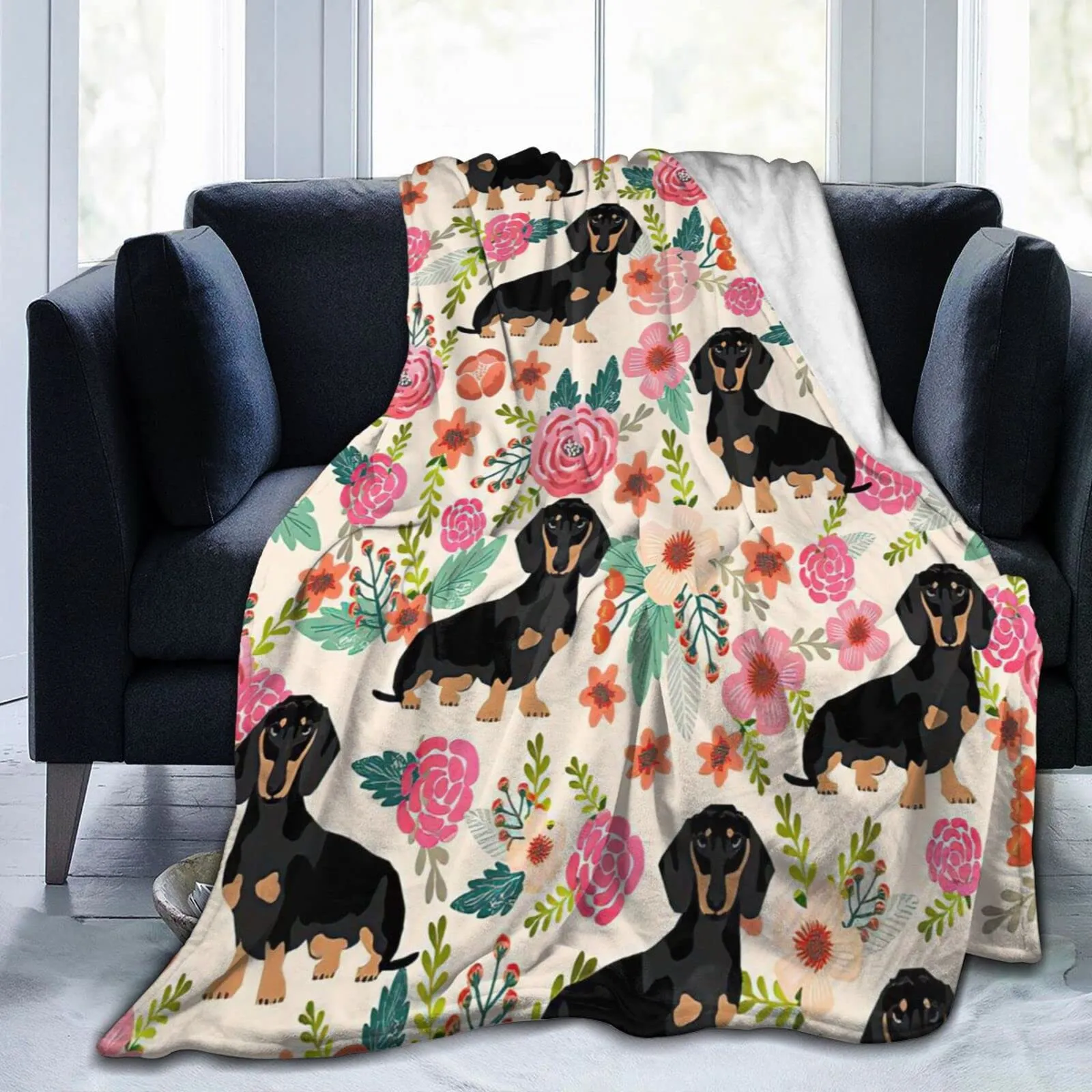 Cute Dachshund Flannel Throw Blanket