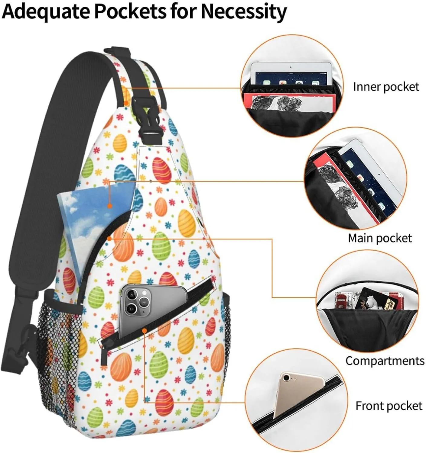 Cute Easter Bunny Sling Bag for Women Men Large Crossbody Bags Work Laptop Backpack Handbags