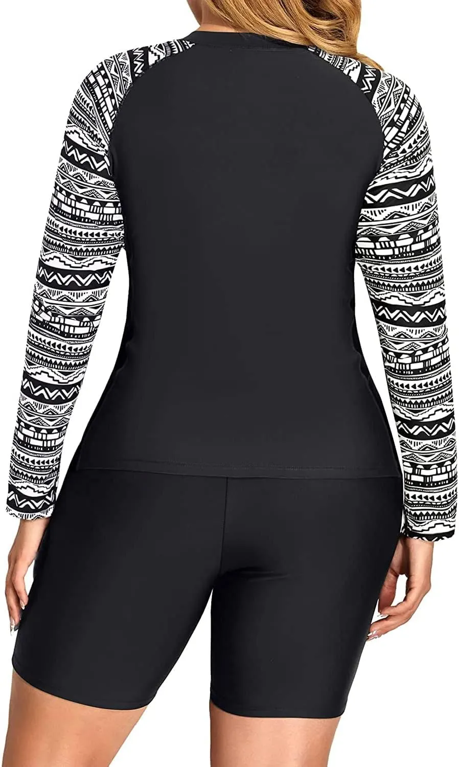Daci Plus Size Rash Guard for Women - Long Sleeve Swimsuits 2 Piece Bathing Suit Built in Bra Swim Shirt with Shorts