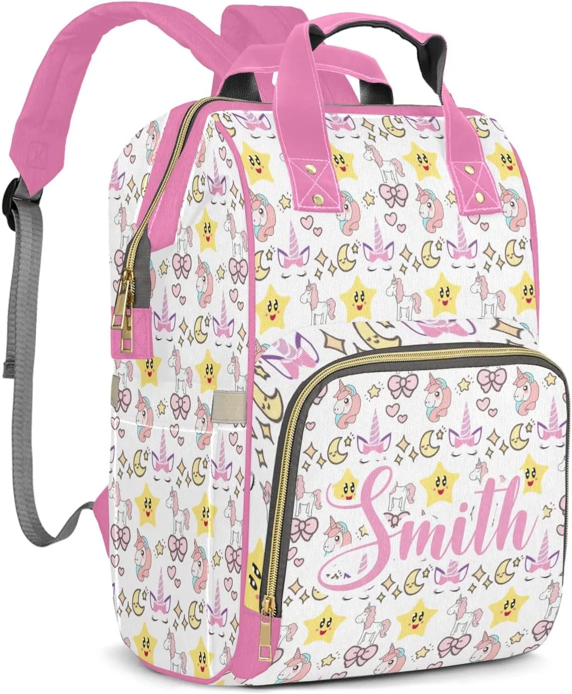 Diaper Bags Unicorn Star Moon Bow Tote Bags Backpack with Name Mommy Nursing Bags Gifts for Women Men
