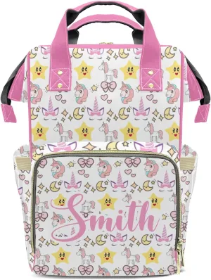 Diaper Bags Unicorn Star Moon Bow Tote Bags Backpack with Name Mommy Nursing Bags Gifts for Women Men