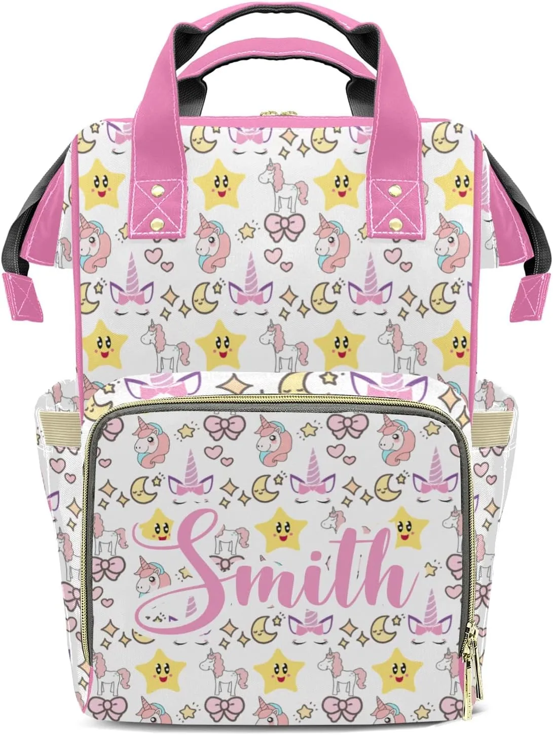 Diaper Bags Unicorn Star Moon Bow Tote Bags Backpack with Name Mommy Nursing Bags Gifts for Women Men