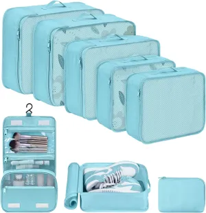 DIMJ Packing Cubes Suitcase, 8 Pieces Packing Cubes for Travel, With Toiletry Bag Hanging, Packing Cubes Carry on Luggage Cubes Packing for Clothes, Shoes, Underwear, Cosmetics, Travel Essential(Blue