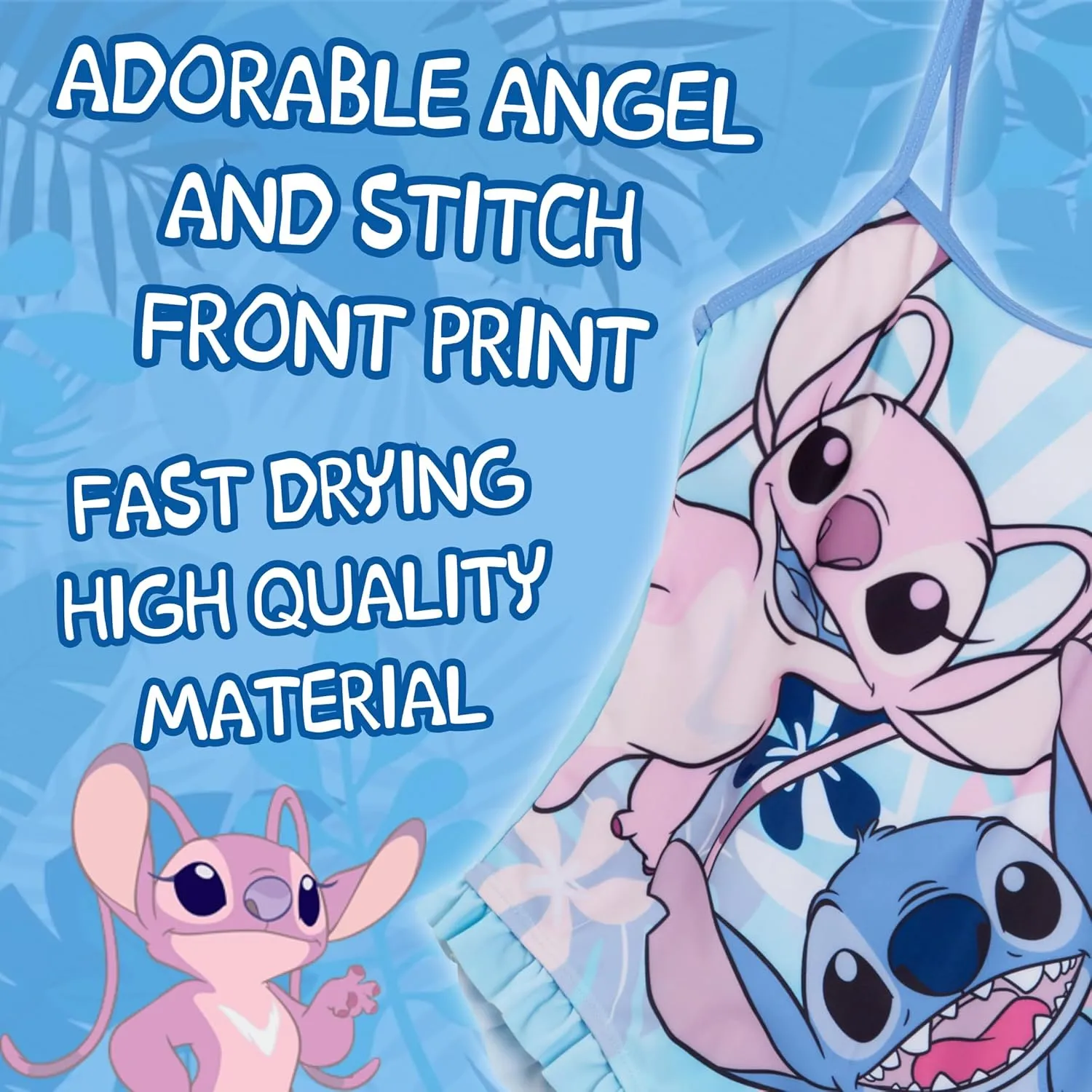 Disney Girls Stitch Swimming Costume Angel Swimsuit One Piece Kids Swimwear Beach Pool