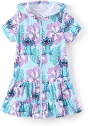 Disney Princess Frozen Stitch Minnie Girl Swim Cover Up Swimwear Terry Cloth Swimsuit Coverup Zip-up Bathing Suit Wrap Hooded