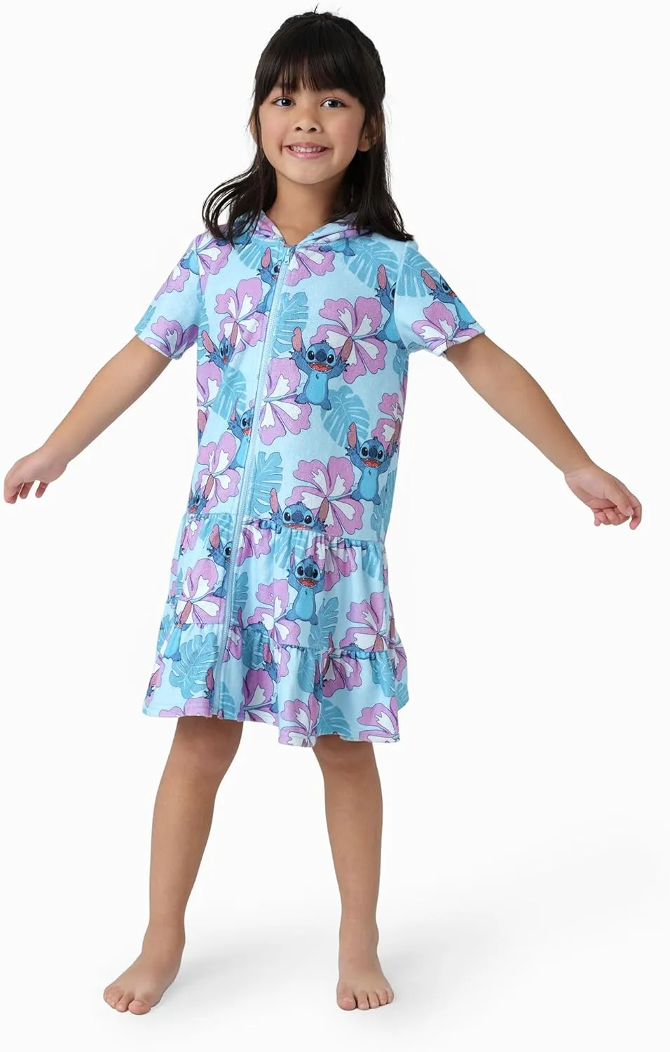 Disney Princess Frozen Stitch Minnie Girl Swim Cover Up Swimwear Terry Cloth Swimsuit Coverup Zip-up Bathing Suit Wrap Hooded